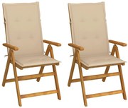 vidaXL Cadeiras jardim reclináveis c/ almofadões 2 pcs acácia maciça