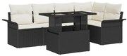 vidaXL Conjunto de Sofá de Jardim Modular com 6 Peças e Almofadas Pretas