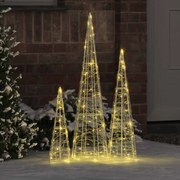 vidaXL Árvore de Natal 3 pcs Branco quente 20 x 20 x 80 cm Acrílo