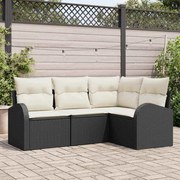 vidaXL Conjunto de Sofás de Jardim 4 Peças com Almofadas Pretas em Rattan Polipropileno
