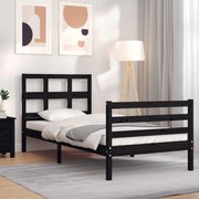 Estrutura cama de solteiro c/ cabeceira madeira maciça preto