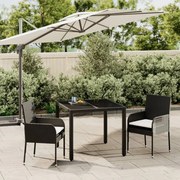 vidaXL 3 pcs conjunto de jantar p/ jardim c/ almofadões vime PE preto