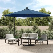 vidaXL Guarda-sol de jardim cantilever com luzes LED 350 cm azul-ciano