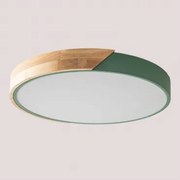Plafon De Teto Led Redondo Em Ferro Jan Celadón - Madera Natural & Ø40 Cm - Sklum