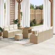 vidaXL Conjunto de Sofás de Jardim de 10 Peças com Almofadas Bege em Rattan Sintético e Acácia