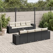 vidaXL 9 pcs conjunto de sofás p/ jardim c/ almofadões vime PE preto