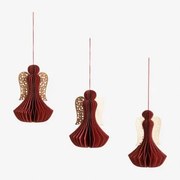 Pack De 3 Enfeites De Natal Em Papel Ceriba Romã Vermelha - Sklum