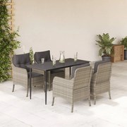 vidaXL 5 pcs conjunto de jantar p/ jardim c/ almofadões cinzento claro