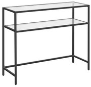 Mesa de Console VASAGLE, Mesa de Vidro Temperado, Sofá Moderno ou Mesa de Entrada, Estrutura de Aço, 2 Prateleiras, Pés Ajustáveis, para Sala de Estar, Corredor, Preto LGT025B01