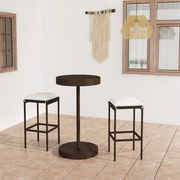 vidaXL 3 pcs conjunto de bar p/ jardim com almofadões vime PE castanho