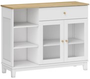 HOMCOM Aparador 2 Portas de Vidro Aparador para Sala Moderno com Gaveta Compartimentos Abertos 100x35x80,3 cm Branco | Aosom Portugal
