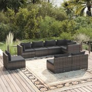 8 pcs conjunto lounge de jardim c/ almofadões vime PE cinzento