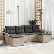 vidaXL Conjunto de Sofá de Jardim 6 Peças com Almofadas Cinza Claro em Rattan.