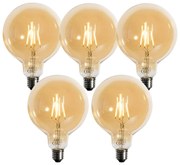 Conjunto de 5 lâmpadas LED E27 reguláveis douradas G125 4,9W 450 lm 2200K