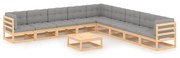 vidaXL 10 pcs conjunto lounge de jardim c/ almofadões pinho maciço