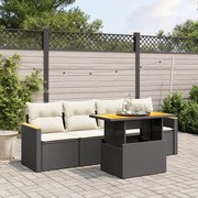 vidaXL 5 pcs conjunto sofás de jardim com almofadões vime PE preto
