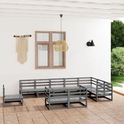vidaXL 10 pcs conjunto lounge de jardim pinho sólido cinzento