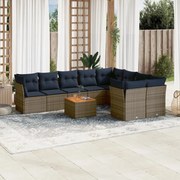 vidaXL 10 pcs conjunto sofás p/ jardim c/ almofadões vime PE cinzento