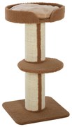 PawHut Arranhador para Gatos Altura 91 cm de 3 Níveis com Ninho Plataforma e Poste de Sisal 45x45x91 cm Marrom Claro