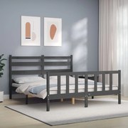 Estrutura de cama com cabeceira 160x200 cm madeira maciça cinza