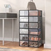 Conjunto de 12 caixas de sapatos de plástico até ao tamanho 44  33,5 x 23,2 x 14,3 cm (caixa) Preto transparente