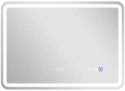 HOMCOM Espelho de Casa de Banho com Luz LED 70x50 cm Bluetooth 3 Cores de Luz Relógio Digital Função Antiembaciamento Memória Prata | Aosom Portugal