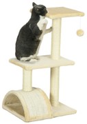 PawHut Arranhador Gatos 3 Níveis Poste Sisal Placa Arranhar Bola Suspensa Confortável 40x35x72 cm Creme | Aosom Portugal