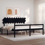 Estrutura de cama com cabeceira 200x200 cm madeira maciça preto