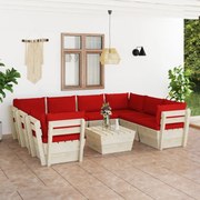 9 pcs conjunto lounge de paletes + almofadões madeira de abeto