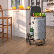 Carrinho de compras sobe escadas com facilidade com 3 rodas Cinzento