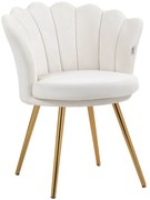 HOMCOM Poltrona Concha Cadeira Toucador Cadeira de Veludo Cadeira de Sala com Pés de Metal Dourado Creme | Aosom Portugal