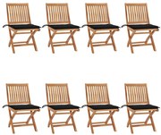 vidaXL Cadeiras de jardim dobráveis c/ almofadões 8 pcs teca maciça