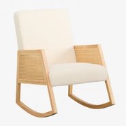 Cadeira De Balanço Tivisa Em Rattan E Pele De Carneiro Chenille Branco - Sklum