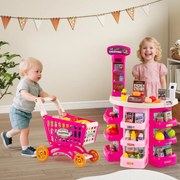 Conjunto de supermercado para crianças com carrinho de compras, balança e scanner com luz e som, 76 peças de alimentos e acessórios, jogo de encenação