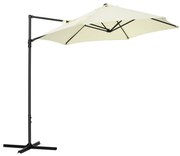 Outsunny Chapéu de Sol de Jardim Chapéu de Sol Excêntrico Rotação 360° com Abertura Manual e Base Cruzada Ø256x245cm Bege