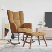 vidaXL Cadeira de balanço com banco em veludo marrom