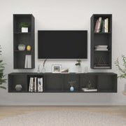 vidaXL Armários de parede para TV 4 pcs derivados de madeira cinzento