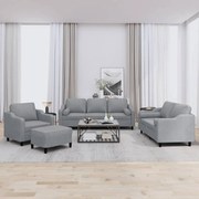 vidaXL 4 pcs conjunto de sofás com almofadas tecido cinzento-claro