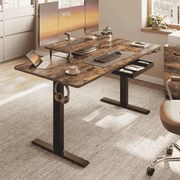 Secretária elétrica 140 x 70 x (72-120) cm com altura ajustável, suporte para monitor e USB castanho vintage