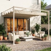 Pérgola de Parede para Jardim 3x3 m com Teto Retrátil Proteção UPF30+ e Drenagem Pérgola para Exterior Bege