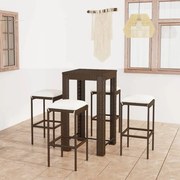 vidaXL 5 pcs conjunto de bar p/ jardim com almofadões vime PE castanho