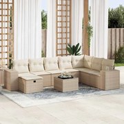 vidaXL 9 pcs conjunto de sofás p/ jardim com almofadões vime PE bege