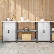 vidaXL Conjunto de Armazenamento de Cozinha com prateleira 3 pcs Prata