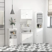Armário de casa de banho auxiliar Carrinho de armazenamento de 3 prateleiras  com rodas e alça lateral 50x13x67,5 cm Branco – ConforHome