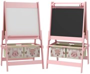 AIYAPLAY Cavalete para Crianças 3 em 1 Cavalete de Arte com Rolo de Papel Quadro e 2 Cestas de Armazenamento 54x46,5x93 cm Rosa