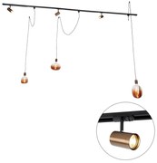 Sistema de calhas monofásico com 3 focos e candeeiros pendentes bronze escuro - Cavalux Jeana Moderno