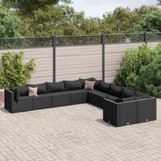 vidaXL 10 pcs conjunto sofás de jardim c/ almofadões vime PE preto