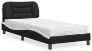 Cama com colchão 80x200 cm couro artificial preto e branco