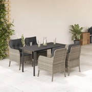 vidaXL 5 pcs conjunto de jantar p/ jardim c/ almofadões cinzento claro
