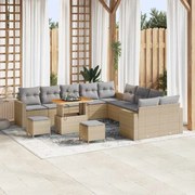 vidaXL Conjunto de Sofás de Jardim de 13 Peças da com Almofadas Beijinhas em Rattan Sintético e Madeira de Acácia